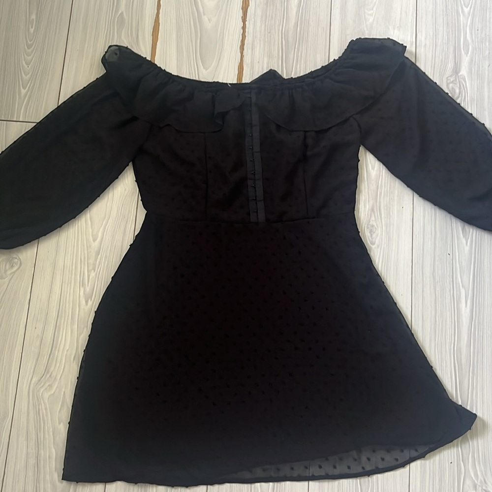 Black corset mesh ruffle neck dress with sleeves - Picture 2 of 6